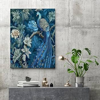 Amazon.com: Navy Blue Chinoiserie Peacock Canvas Wall Art